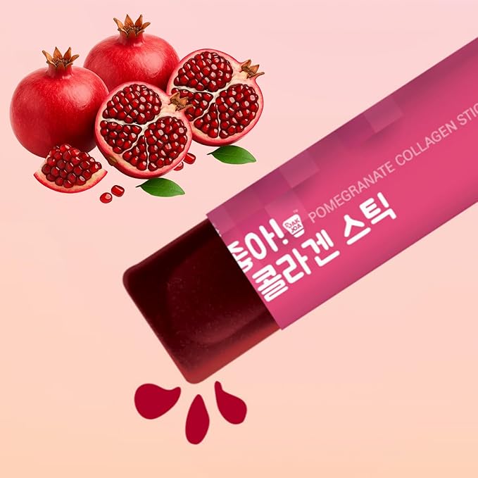 Mi-ppeum Pomegranate Collagen Jelly Stick 20g 2 Pack - 15 Sticks - 1600mg Low Molecular Fish Collagen for Skin &amp Hydration - Tangy Pomegranate Flavor Portable - Korean Collagen Jelly - 콜라겐 젤리스틱