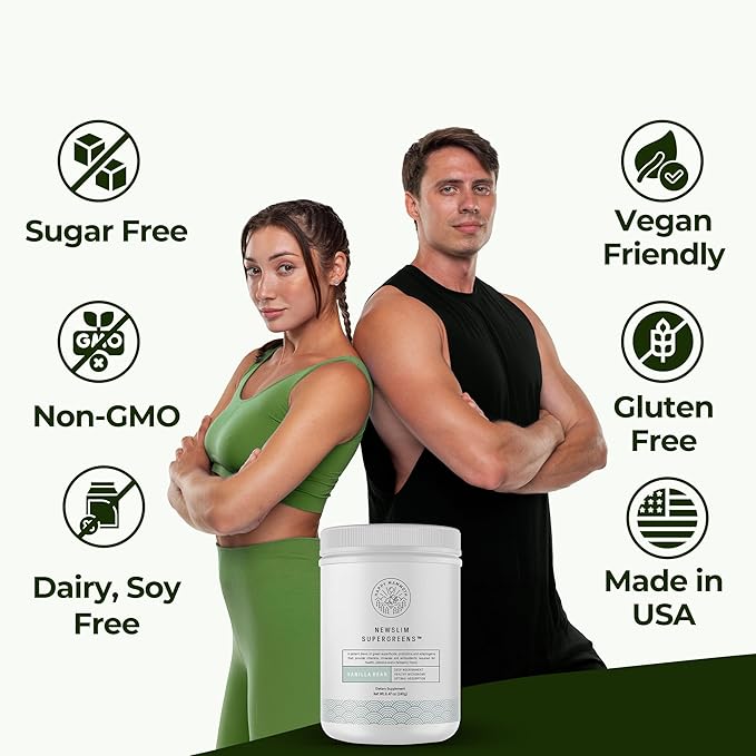 Happy Mammoth NewSlim SuperGreens with Spirulina Chlorella &amp Prebiotics Blend for Adults Supports Metabolism Energy &amp Reduces Carb Cravings 24 Servings Vanilla Flavor