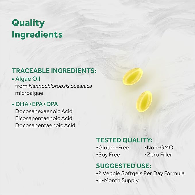 Naturalis Vegan Omega 3 DHA EPA &amp DPA from Algae | Vegan Society Certified Sustainably Sourced True Full Spectrum | 60 Veggie Softgels (Carrageenan Free)