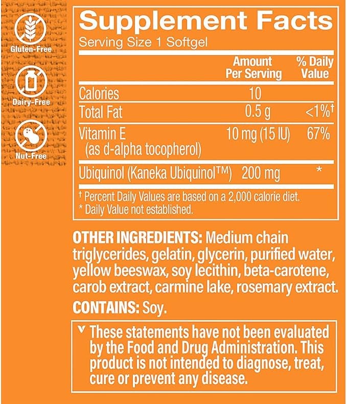 The Vitamin Shoppe Ubiquinol CoQ-10 200mg Beneficial for Those (120 Softgels)