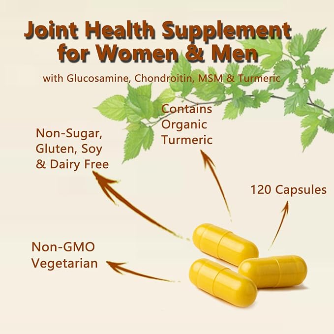 Joint Health Supplement with Glucosamine MSM Turmeric &amp Boswellia Relief Support for Back Knees Hands | Women &amp Men - 120 Capsules
