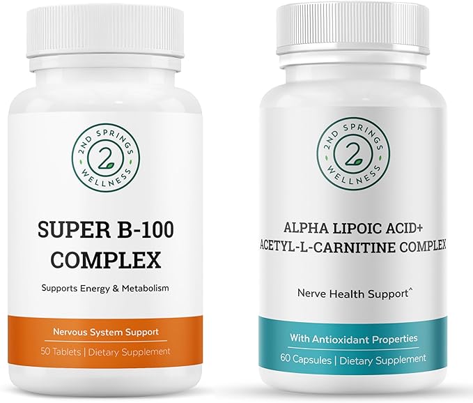 ALA &amp ALC Complex + Super B-100 Complex Bundle | Energy Metabolism Nerve Health Cognitive Support Stress Balance &amp Daily Wellness