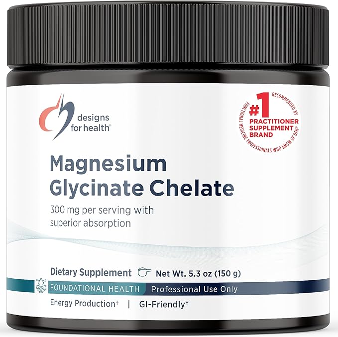 Designs for Health Magnesium Glycinate Powder - 300mg Powdered Chelated Magnesium Bisglycinate Supplement - Non-GMO Great-Tasting Drink Mix Add-in Orange Flavor (30 Servings / 150g)