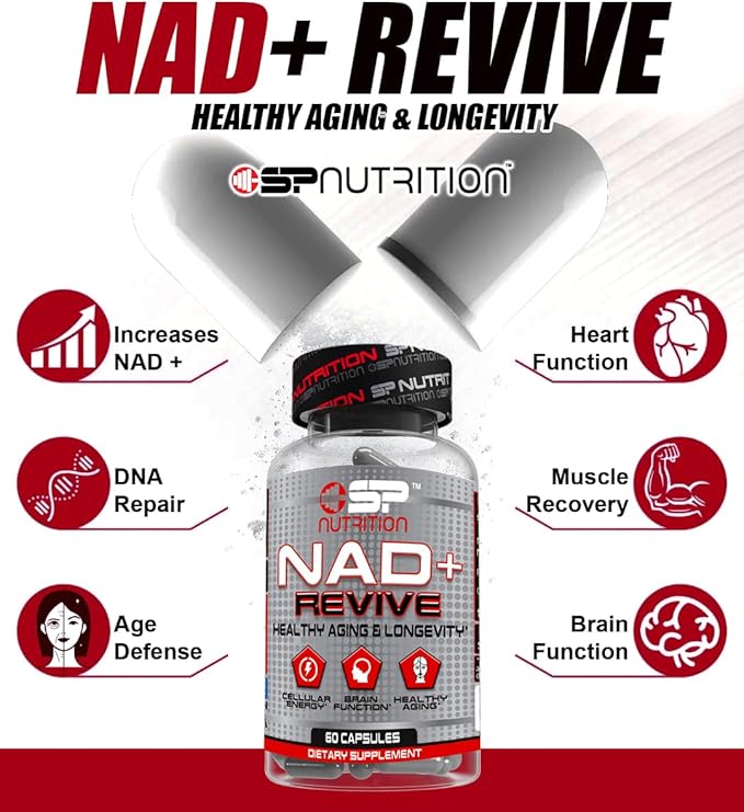 SP Nutrition NAD+ Revive – Premium Nicotinamide Adenine Dinucleotide Supplement – Supports Cellular Energy Metabolism &amp Healthy Aging – 60 Capsules