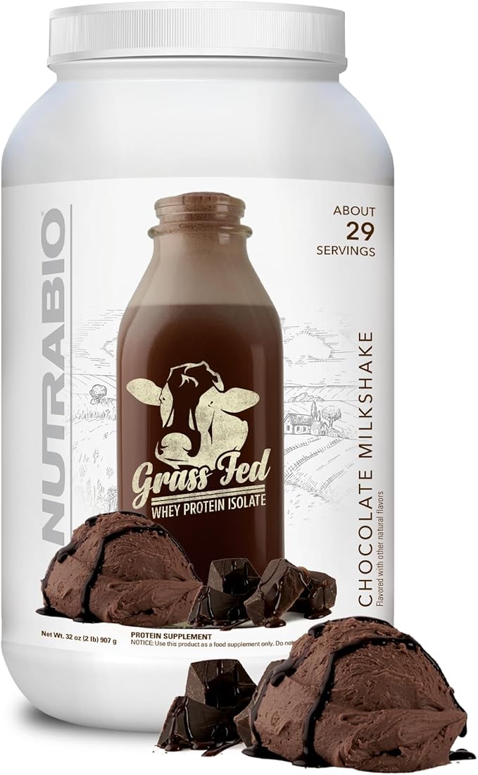 NutraBio Grass Fed Whey Isolate Protein Powder - 25G of Protein Per Scoop - Sugar Free Natural Lean Muscle Protein Supplement - Chocolate - 2 Pounds 29 Servings
