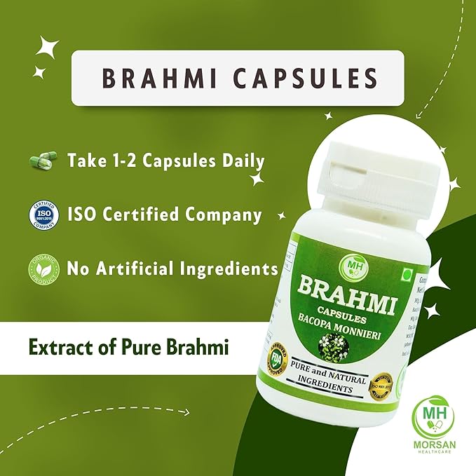 Brahmi Capsules | Bacopa Monnieri Extract | 500mg Each | Non-GMO Vegan Gluten-Free | Natural Herbal Supplement | 120 Vegetarian Capsules | Pack of 2 Bottle