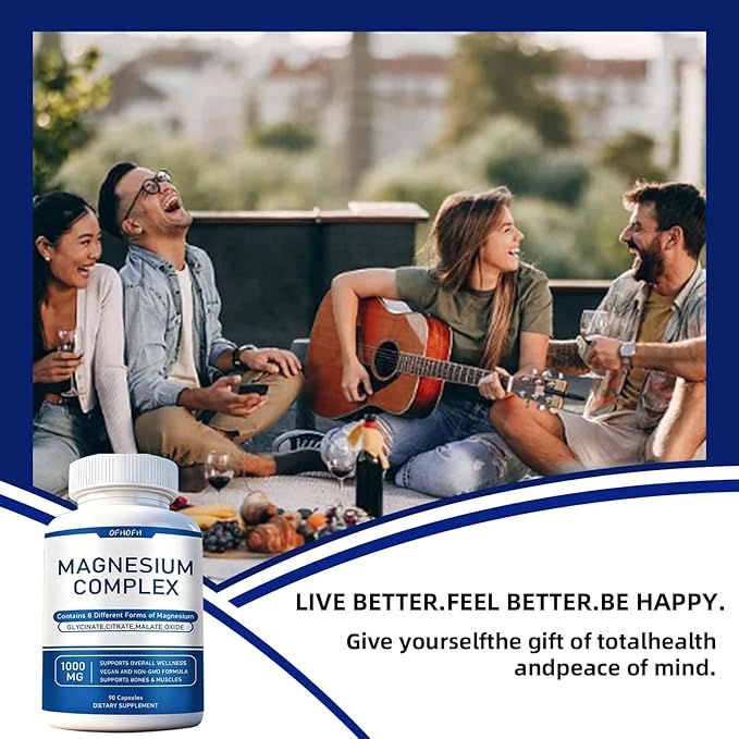 Magnesium Complex Supplement 8 Elemental 1000mg - Magnesium Glycinate Citrate Malate Oxide | Easy Absorption for Bones Muscle Energy Vegan Non-GMO 90 Capsules (1pc)