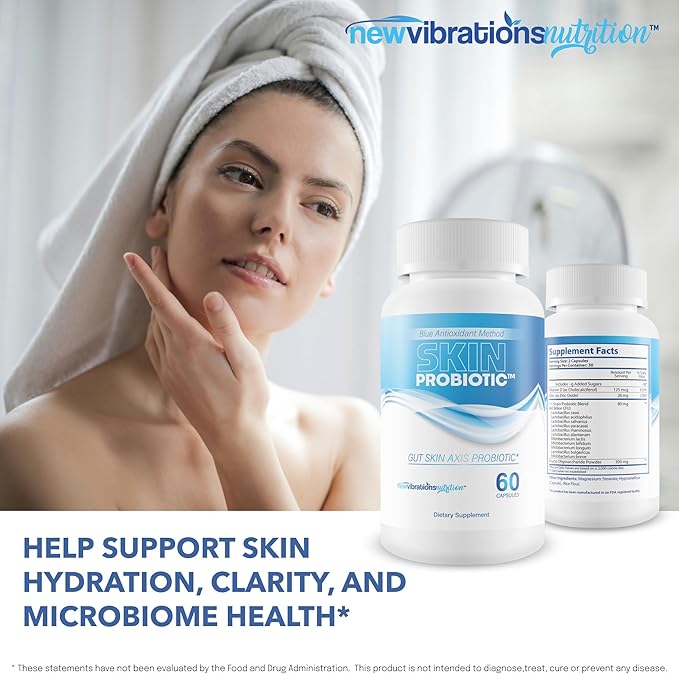 Skin Probiotic Blue Antioxidant Method For Skin And Gut - Our Best Anti Aging Skin Supplement - Anti Wrinkle Supplements For Women &amp Men - Prime Biome Probiotics Anti-Aging Reactivate Capsules
