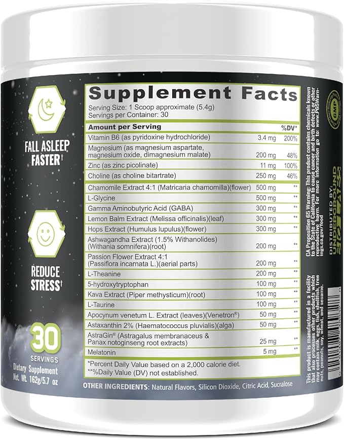 Underground Bio Labs Panda Supps – Sleepy 3.0 Natural Sleep Aid Formula: 5mg Melatonin 300mg GABA Chamomile Extract (Green Apple 30 Servings)