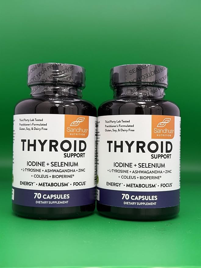 Sandhu's Thyroid Support with Selenium Zinc Iodine L Tyrosine Ashwagandha | Pure Health Supplement for Women &amp Men |70 Count (Pack of 2) 70 Days Supply