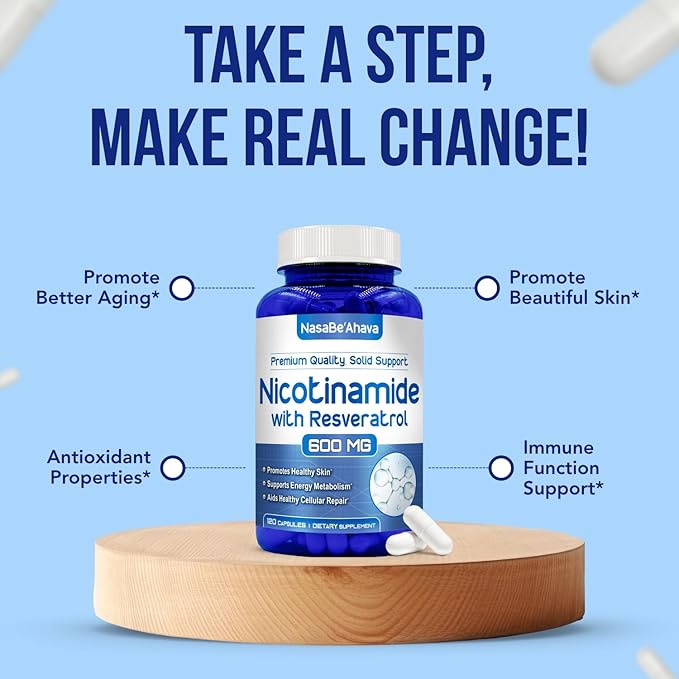 Resveratrol with Vitamin B3 Nicotinamide 500mg | NAD+ Precursor and Longevity Complex with Nicotinamide Form of Vitamin B3 Niacin Flush Free for Aging Skin Energy &amp Cellular Support (120 Day Suppl