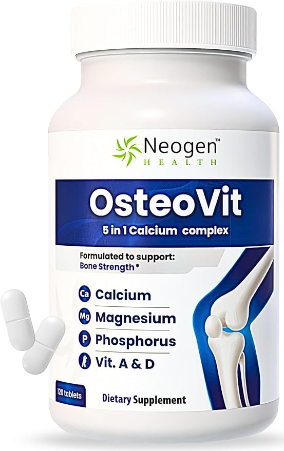 OsteoVit 5-in-1 Calcium 120 tabs Multivitamin: Calcium Magnesium Phosphorus Vitamin D3 &amp A - Bone Strength &amp Flexibility* Non-GMO Gluten Free | Calcium Supplement for Women &amp Men with