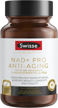 Swisse NAD+ Pro Anti-Aging | Featuring Clinically Proven 300mg Niagen® | L-Ergothioneine &amp PQQ | Supports Beauty Longevity &amp Vitality | 30 Capsules