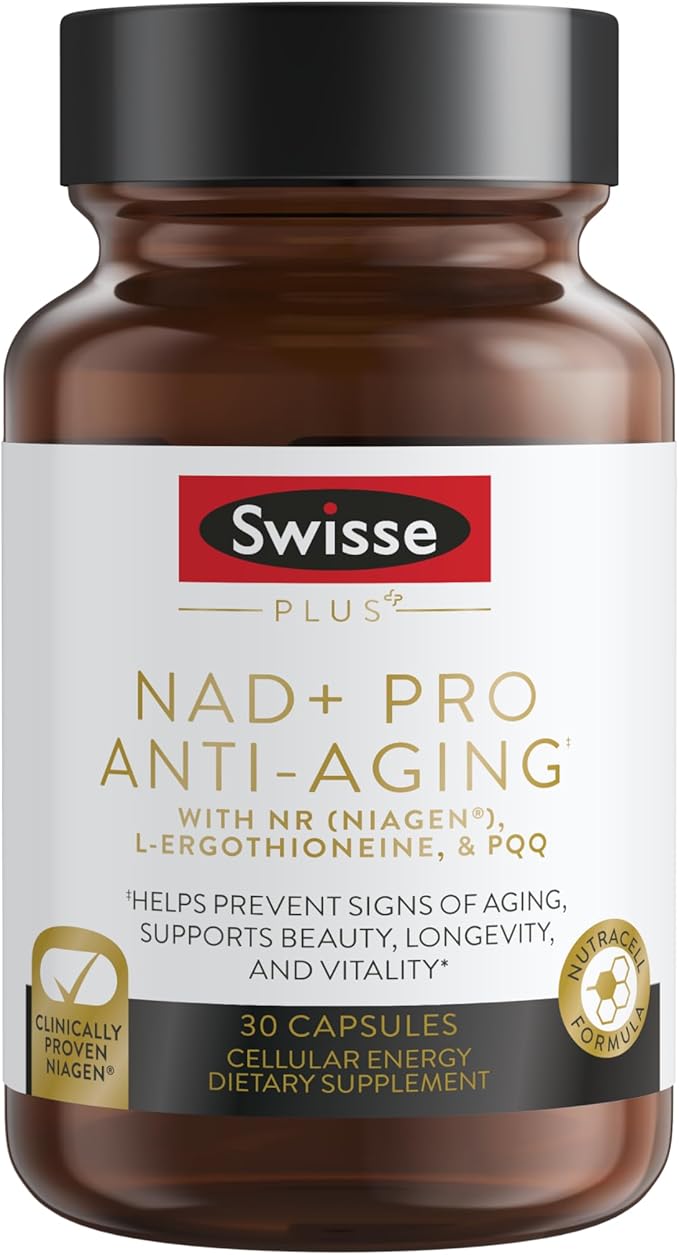 Swisse NAD+ Pro Anti-Aging | Featuring Clinically Proven 300mg Niagen® | L-Ergothioneine &amp PQQ | Supports Beauty Longevity &amp Vitality | 30 Capsules