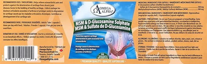 Omega Alpha MSM &amp D-Glucosamine Sulphate-90 Veg Capsules