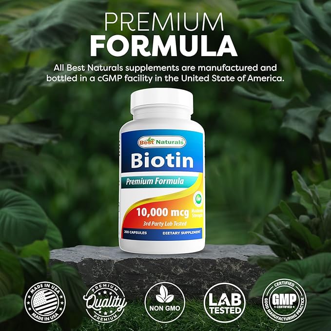 Best Naturals Biotin 10000 mcg 200 Capsules (Pack of 3)