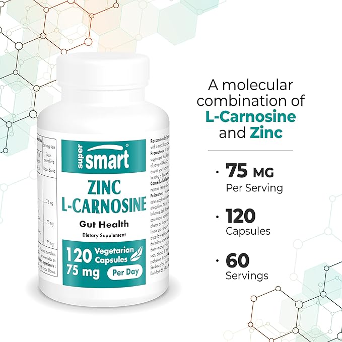 Supersmart - Zinc L-Carnosine + Betaine HCl Bundle (Gastric Health) | Non-GMO &amp Gluten Free - Vegetarian Capsules