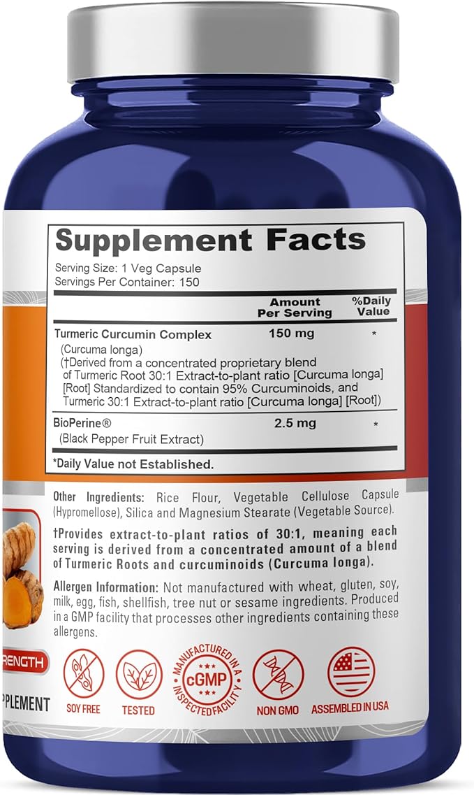 NusaPure Turmeric Curcumin Complex Capsules 150 mg 150 Veg Capsules (Gluten Free Non-GMO)
