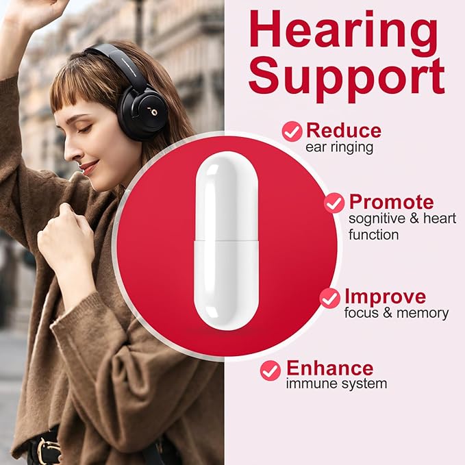 Tinnitus Relief Capsules for Ringing Ears - Tinnitus Supplement Extra Strength Formula with Flavonoids High-Potency B12 &amp Phosphatidylserine Supports Inner Ear Wellness 60 Capsules