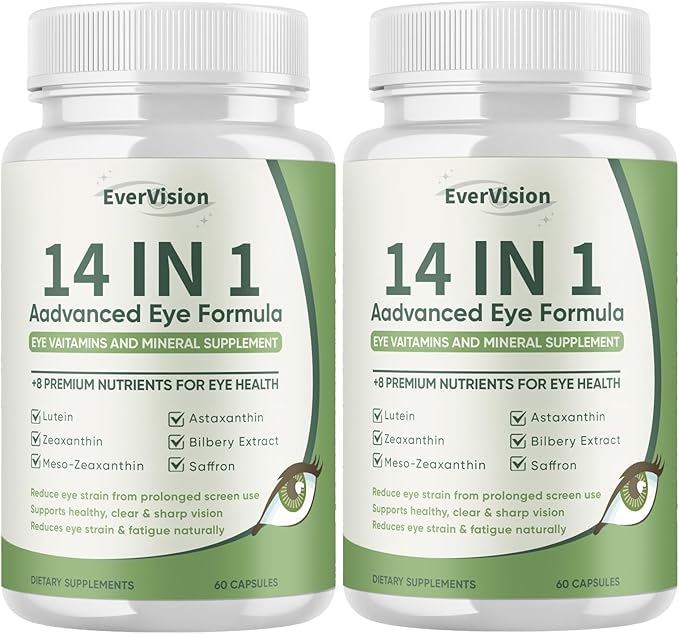 Evervision 14 in 1 Advanced Eye Formula Eye Vitamin and Mineral Supplement with Zinc Lutein Zeaxanthin &amp Bilberry Extract Dry Eye and Vision Care 60 Capsules (2)