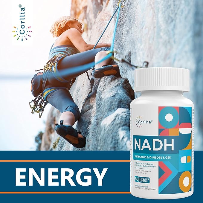 NADH 50mg + CoQ10 200mg + D-Ribose 150mg Supplement Enhance NAD+ Supplement for Energy Fatigue Reduced Nicotinamide Adenine Dinucleotide 120 Veggie Capsules
