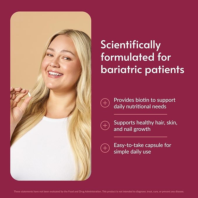 Bariatric Advantage Biotin 5000 mcg - for Bariatric Surgery Patients - Easy-Digest Mini Capsules - Biotin Supplement - Hair Skin &amp Nails Support* - 90 Count