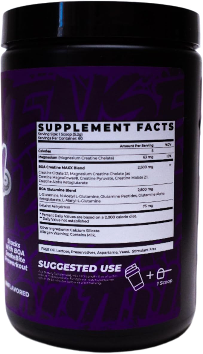 BOA Creatine MAXX Creatine + Glutamine Powder Unflavored Muscle Recovery &amp Performance Support (60 Servings)