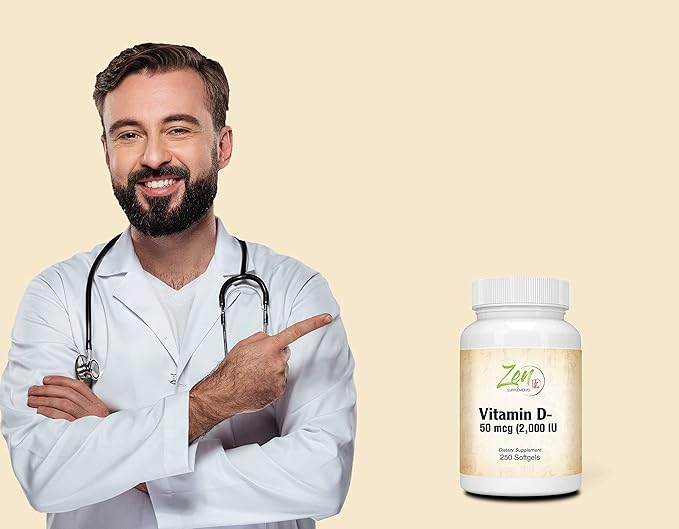Zen Supplements - Vitamin D-3 2000 IU 250-Softgel - Supports Healthy Muscle Function Bone Health &amp Immune Support