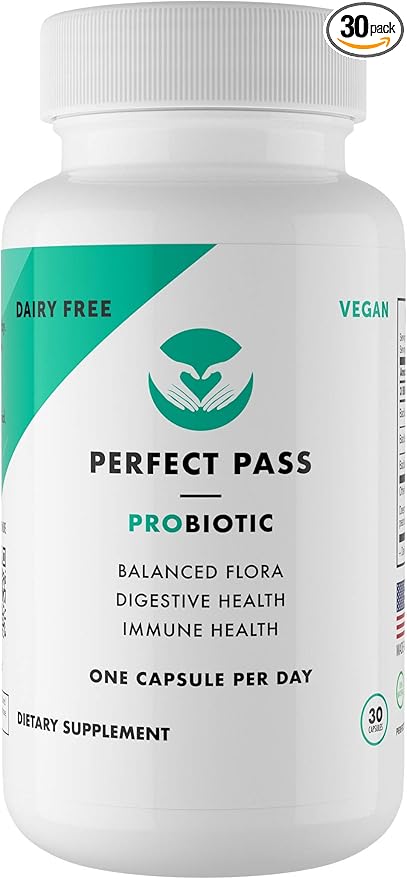 PERFECT PASS Probiotic Natural Bacillus Spore Human Strains with 100% Survival Rate Through Stomach Acid and Bile for Gut and Digestive Wellness Vegetarian 30 Capsules
