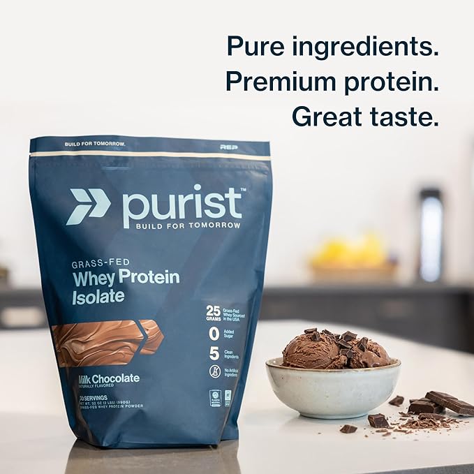 PURIST REP Whey Protein Powder Premium Milk Chocolate Grassfed IsolateWorkout Recovery Keto Friendly Clean Nutrition Meal Replacement Promotes Lean Muscle Sugar and Gluten-Free Women Men 2 Lb