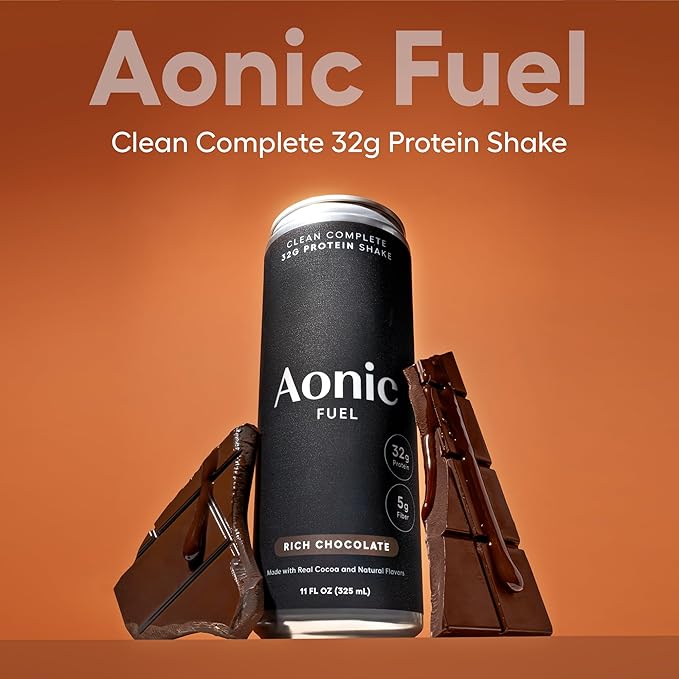 Aonic Fuel 32g Protein Shake 5g Fiber Lactose-Free Complete Amino Acid Profile No Added Sugar Made with Real Cocoa 11 fl oz (Pack of 12) - Rich Chocolate