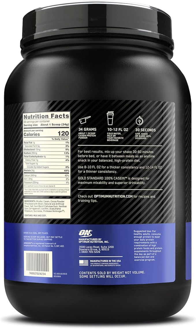 Optimum Nutrition Gold Standard 100% Micellar Casein Protein Powder Slow Digesting Helps Keep You Full Overnight Muscle Recovery Chocolate Supreme 2 Pound (Packaging May Vary)