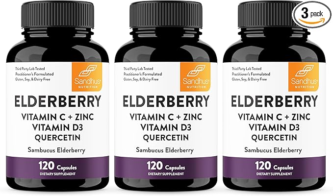 Elderberry Vitamin C and Zinc Capsules for Adults | 360 Count with Quercetin &amp Vitamin D3 | 6-in-1 Immune Support Supplement Pills | Sambucus Black Elderberry Natural Immunity Vitamins | Made in U