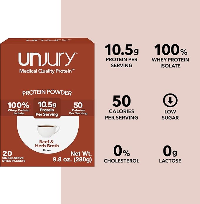 Unjury Whey Protein Powder Individual Stick Packs | Beef and Herb | 10.5g 100% Whey Isolate Protein Powder | Low Carb and Lactose Free | Gluten Free | Certified Kosher | 20 Servings