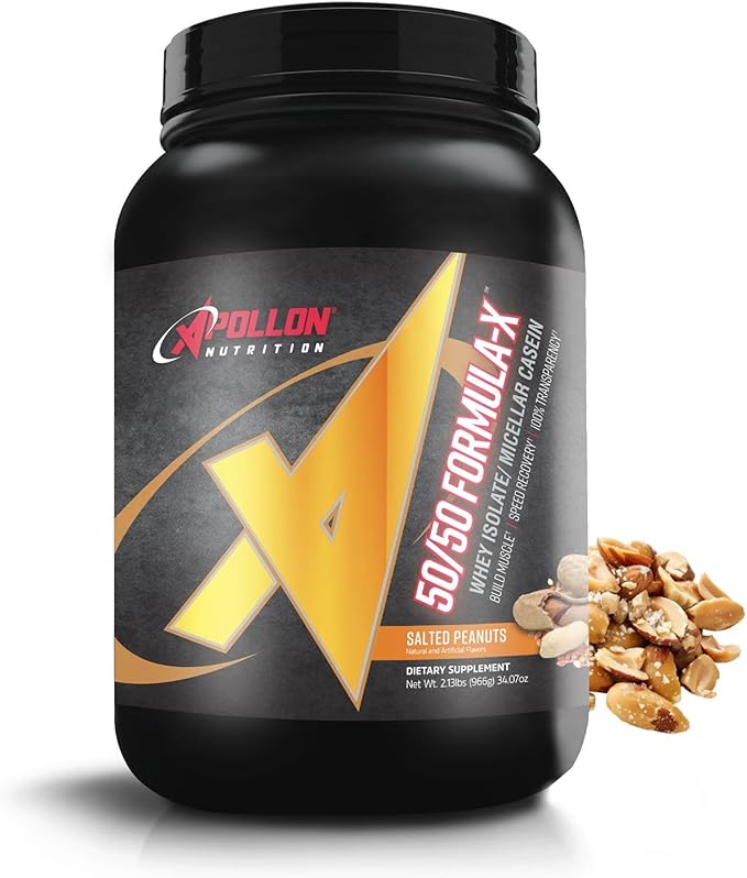 Apollon Nutrition 50/50 Formula-X | Whey Isolate and Casein Protein | 2 lb (Salted Peanuts)