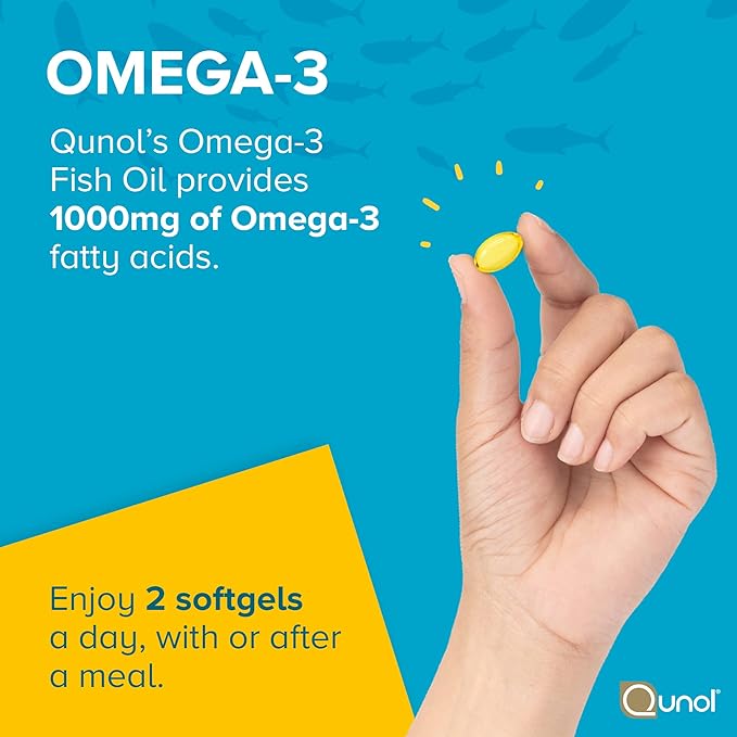 Qunol Fish Oil Omega 3 Mini Softgels 1000mg Omega 3 EPA + DHA Ultra Pure Supplements Heart Health Support Lemon Flavor Easy to Swallow Minis 3 Month Supply 180 Count