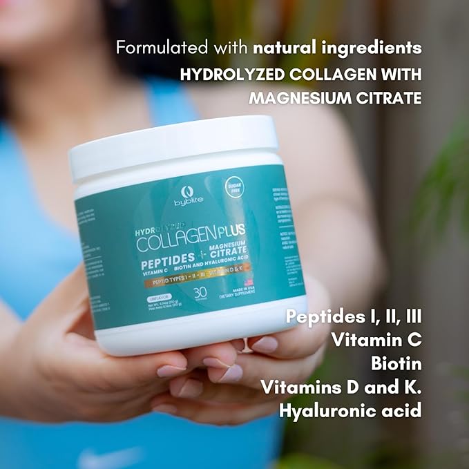 Colageno Hidrolizado para Mejorar Articulaciones + Citrato de Magnesio para tu Salud Digestiva + Peptidos IIIIII + Acido Hialuronico + Biotin + Vitamina C D y K y Fortalece Tus Uñas y Cabello