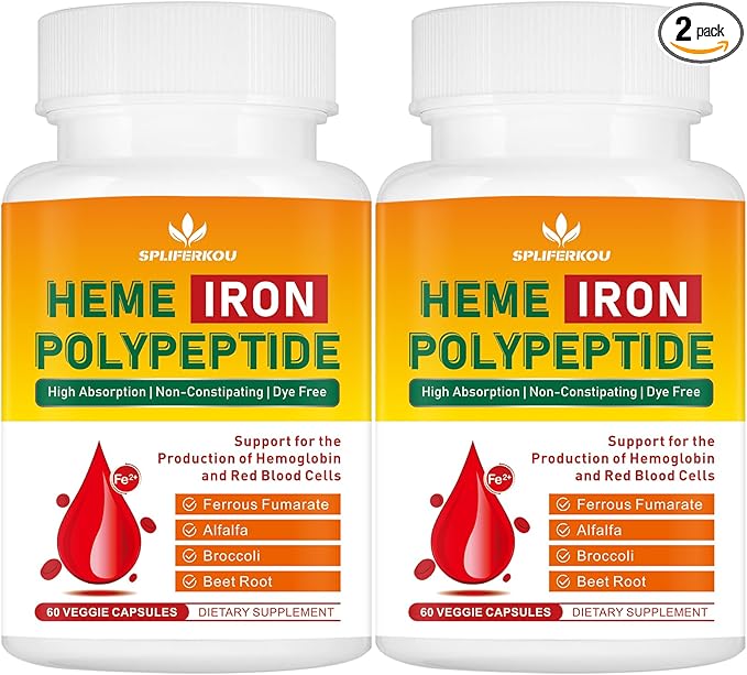 Heme Iron Supplement for Women and Men - Easy to Absorb -Gut Friendly Iron Supplement with Folate Vitamin C and Vitamin A - Vegan - 120 Caps