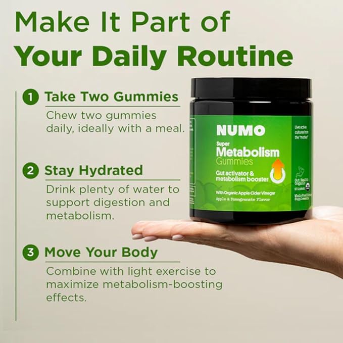 Numo Apple Cider Vinegar Gummies from The Mother ACV Gummies with Probiotics Folic Acid MCT Oil Vitamin B12 Pomegrante Supports Digestive Health Immune System Gut Health - 60 Count