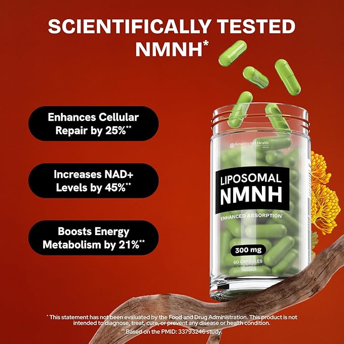 Liposomal NMNH Supplement 300mg – Boosts NAD Anti-Aging Energy &amp Focus – NMM Capsules Alternative to for Cellular Vitality – Third-Party Tested 60 Vegan Capsules | 1 Pack