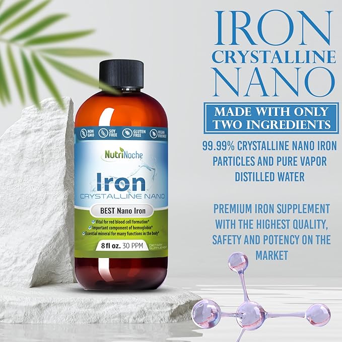Liquid Iron Supplement for Women - High Potency Sublingual Iron Drops - Vegan Liquid - Tasteless Flavor - Premium Supplement for Men Women &amp Kids - 8 Ounces - Nutrinoche