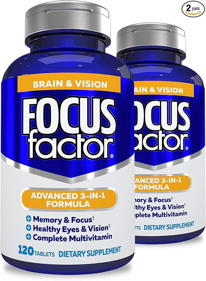 Focus Factor Adults Brain and Vision Supplement 120 Count - Eye Vitamin Mineral Supplement &amp Complete Multivitamin w/Lutein &amp Zeaxanthin – Brain Supplement for Focus Concentration Memory