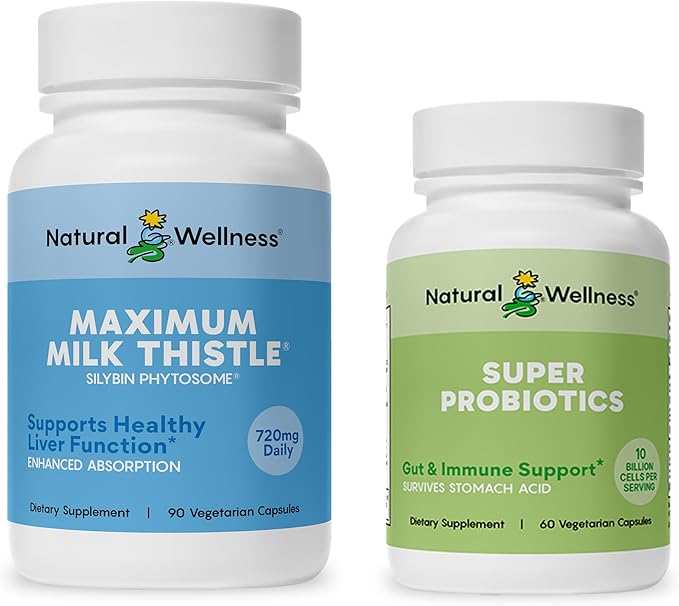 Natural Wellness Super Probiotics and Milk Thistle Bundle Detox &amp Repair Supplement Non-GMO 10 Billion CFUs for Digestive &amp Immune Health | Non-GMO 30-Day Supply
