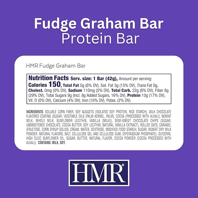 HMR Fudge Graham Protein Bar | Nutritious Snack to Support Weight Maintenance | Low Calorie Dessert | 10g of Protein | 24 Count