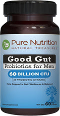 Pure Nutrition Good Gut Men's Probiotics 60 Billion CFU 20 Strains | 60 Caps | Probiotics for Men with Organic Prebiotic Blend | Once Daily | Non GMO | Gluten Free