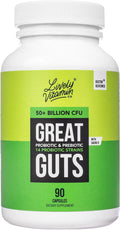 LIVELY VITAMIN CO. Great Guts Probiotic 50 Billion CFU Probiotic - Balance Gut Microbiome GI Tract Inflammation Indigestion Reflux Upset Stomach &amp Diarrhea - 90 Caps