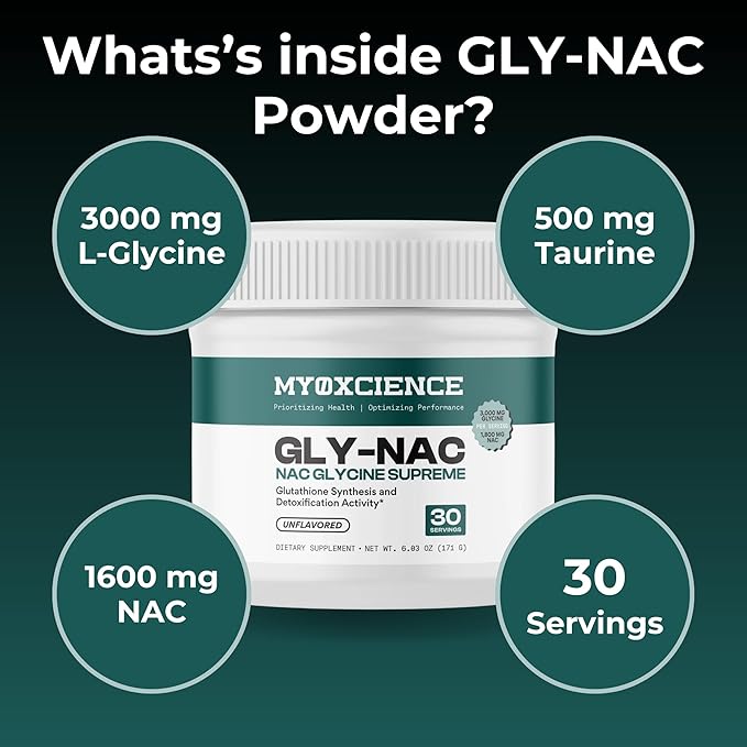 MYOXCIENCE Gly-NAC | NAC Glycine Supreme | Supports Glutathione Synthesis &amp Antioxidant Activity | 3000 mg Glycine &amp 1600 mg N-Acetyl-Cysteine per Serving | Unflavored 30 Servings