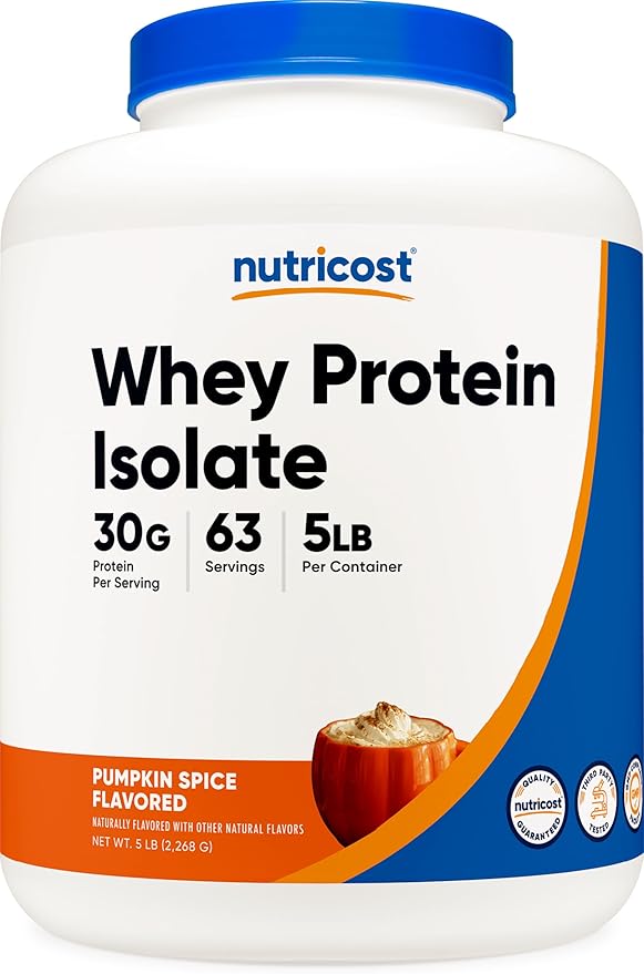 Nutricost Whey Protein Isolate Powder (Pumpkin Spice) 5 LB - 30g of Protein GMO-Free Gluten-Free 63 Servings