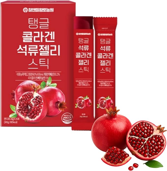 Cham&ampDeul Pomegranate Collagen Jelly Stick 20g - 15 Sticks - 1000mg Low Molecular Fish Collagen for Skin &amp Hydration - Tangy Pomegranate Flavor Portable Korean Collagen Jelly - 콜라겐 젤리스틱