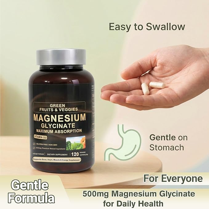 Magnesium Glycinate 500mg 2 Pack (120 Capsules Each) | Pure Magnesium Complex with Vitamin D3 | High Absorption Supplement for Men &amp Women | Gentle Magnesium Glycinate Capsules